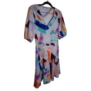 Robert Graham Women's Olivia Watercolor Sz 4 Colorful‎ Puff Sleeve Dress